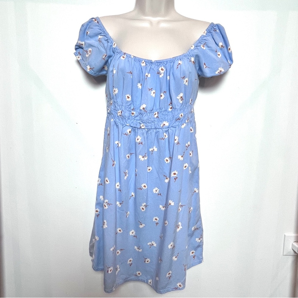 Billabong Ditsy Floral Babydoll Mini Off the Shoulder Preppy Blue Dress Medium